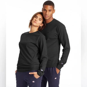 Champion CLASSIC LONG-SLEEVE TEE, EMBROIDERED C LOGO, Navy, Med, NWT